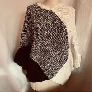 Maje M/L  cape/cocoon/ poncho sweater black/off white